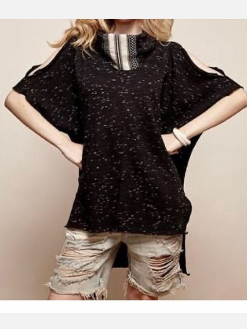 ZHEN NYMPH Tribal Boho Black White Festival Cotton Tunic Top M
